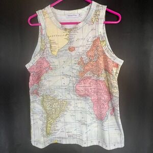 Misslook Women's Vintage World Map Print Tank Top Sleeveless Cotton Blend Medium